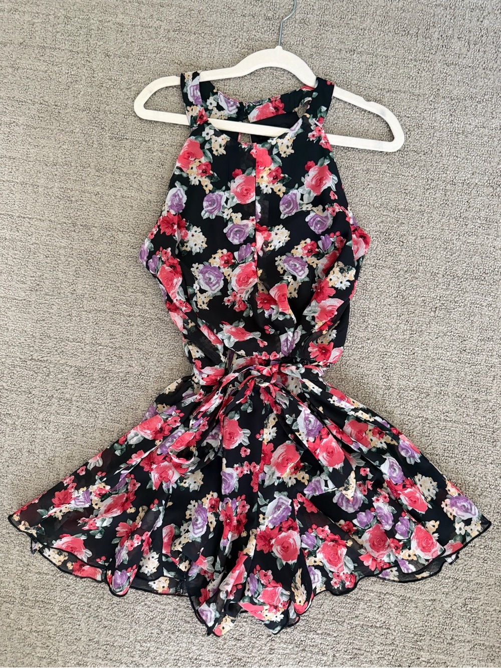 Nordstrom Zunie Black Floral Romper Dress - Girls Size 12